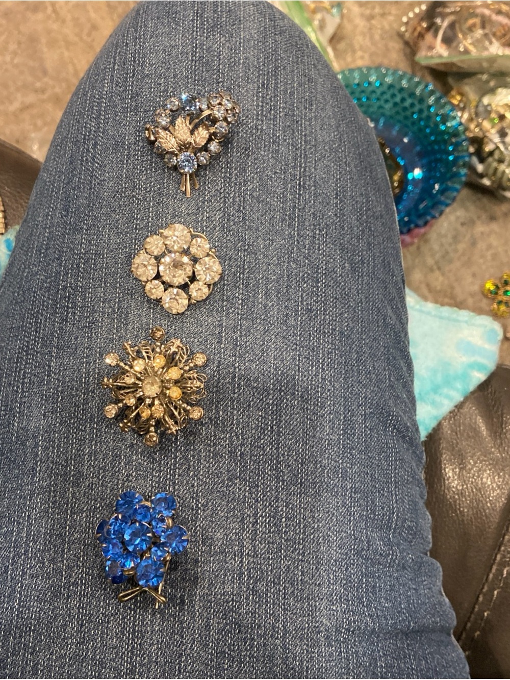 Lot of 4 Vintage Rhinestone Pins and Brooches Unsigned